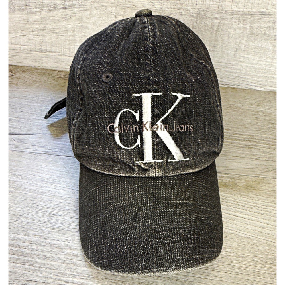 vintage Calvin Klein Jeans CK Denim Hat Black Washed Y2K 90s Strapback Normcore